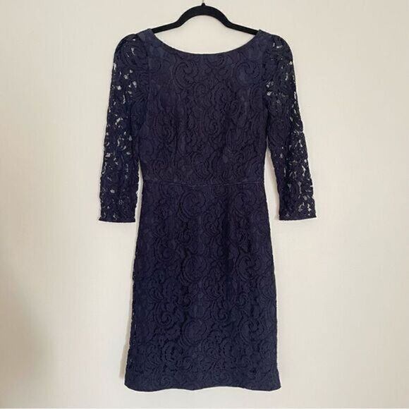 JCREW Natalia Dress in Navy Blue Leavers Lace Bridesmaid Cocktail Women’s Sz 00 - Picture 2 of 9